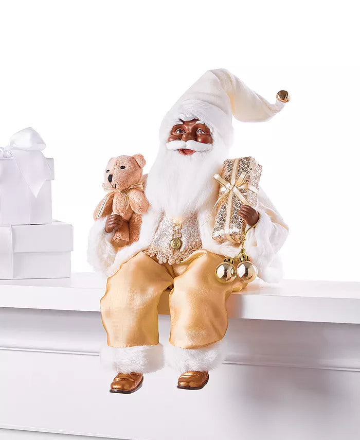 Santa's Fabric Sitting African American Santa in Ivory Outfit