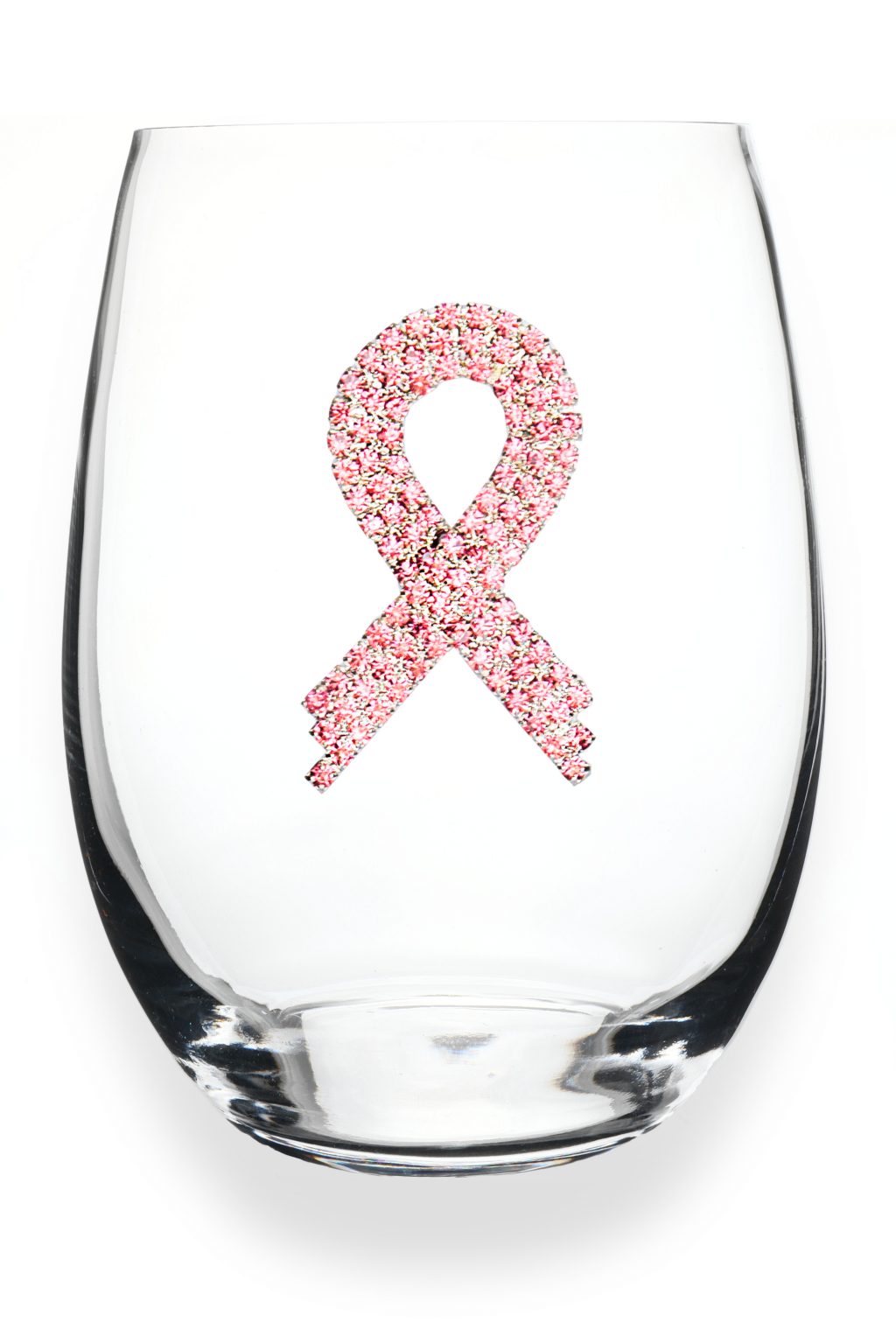 Pink Ribbon Jeweled Stemless Wine Glass