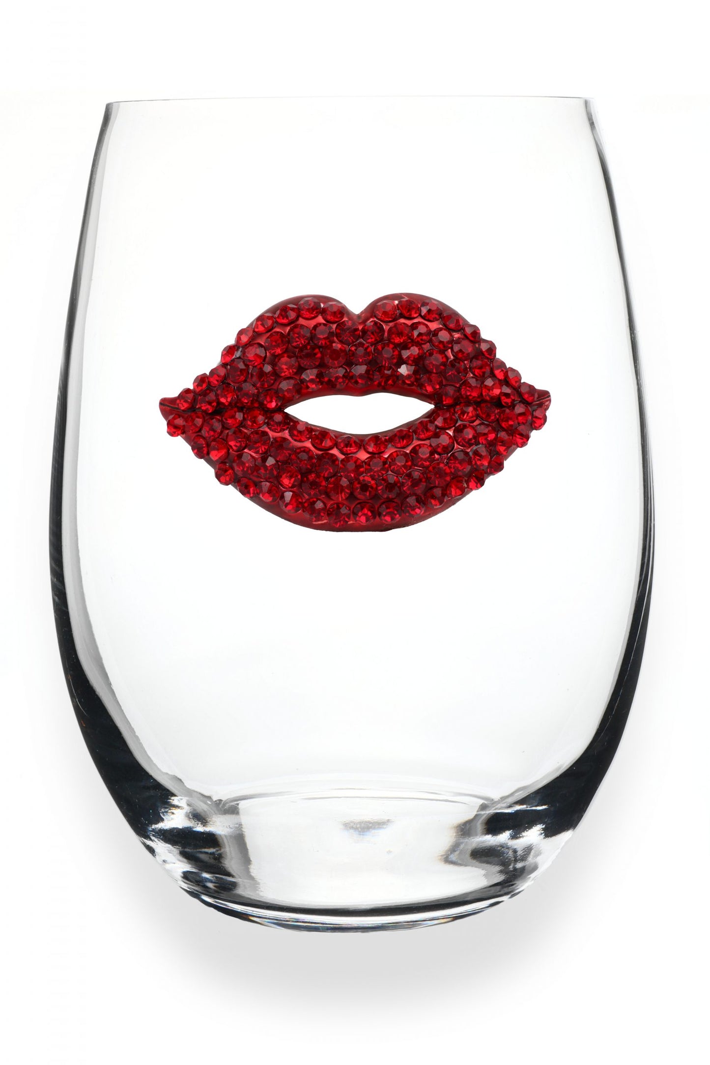 Red Lips Jeweled Stemless Wine Glass