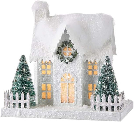 9.5" Flocked Lighted House