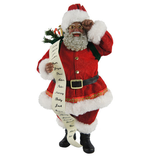 10" Black Traditional Santa with List