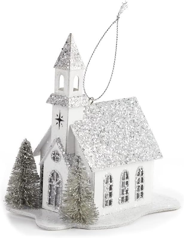 White LED Cardboard Church Ornament