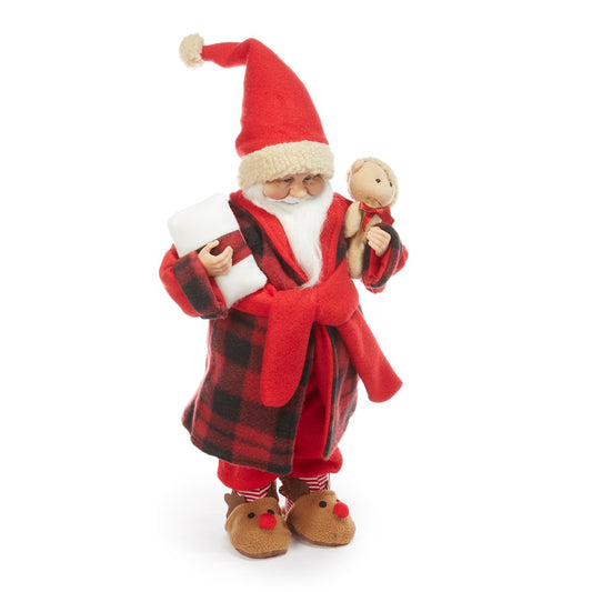 Standing Santa Décor w/Teddy Bear and Reindeer Slippers