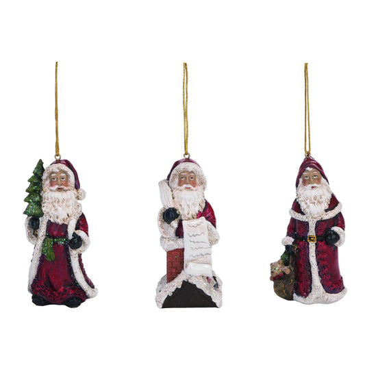 Set of 3 Red and White Traditional Santa Christmas Ornaments 4"