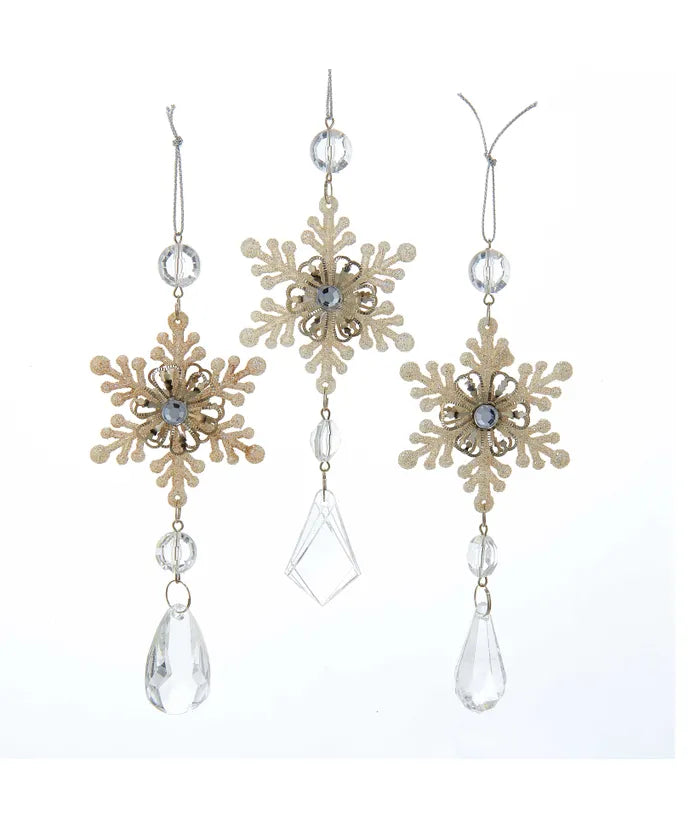 Platinum Snowflake Drop Acrylic Ornaments, 3 Assorted