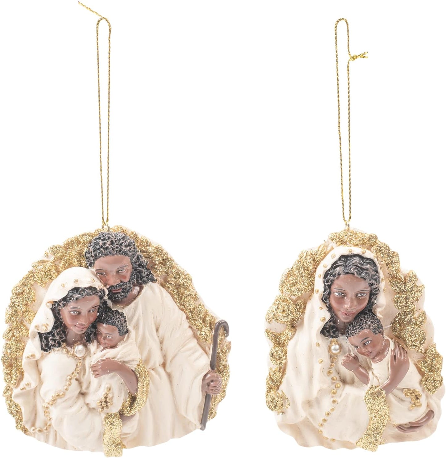 Kurt S. Adler African American Holy Family 3.5 Inch Resin Hanging Ornaments Set of 2