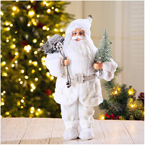 Glitzhome 18" H Faux Fur Christmas Santa Claus Figurine