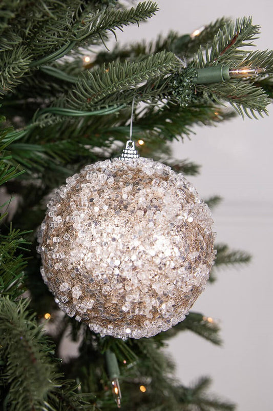 4.5” Glitter Sequin Iced Ball Christmas Ornaments - Platinum