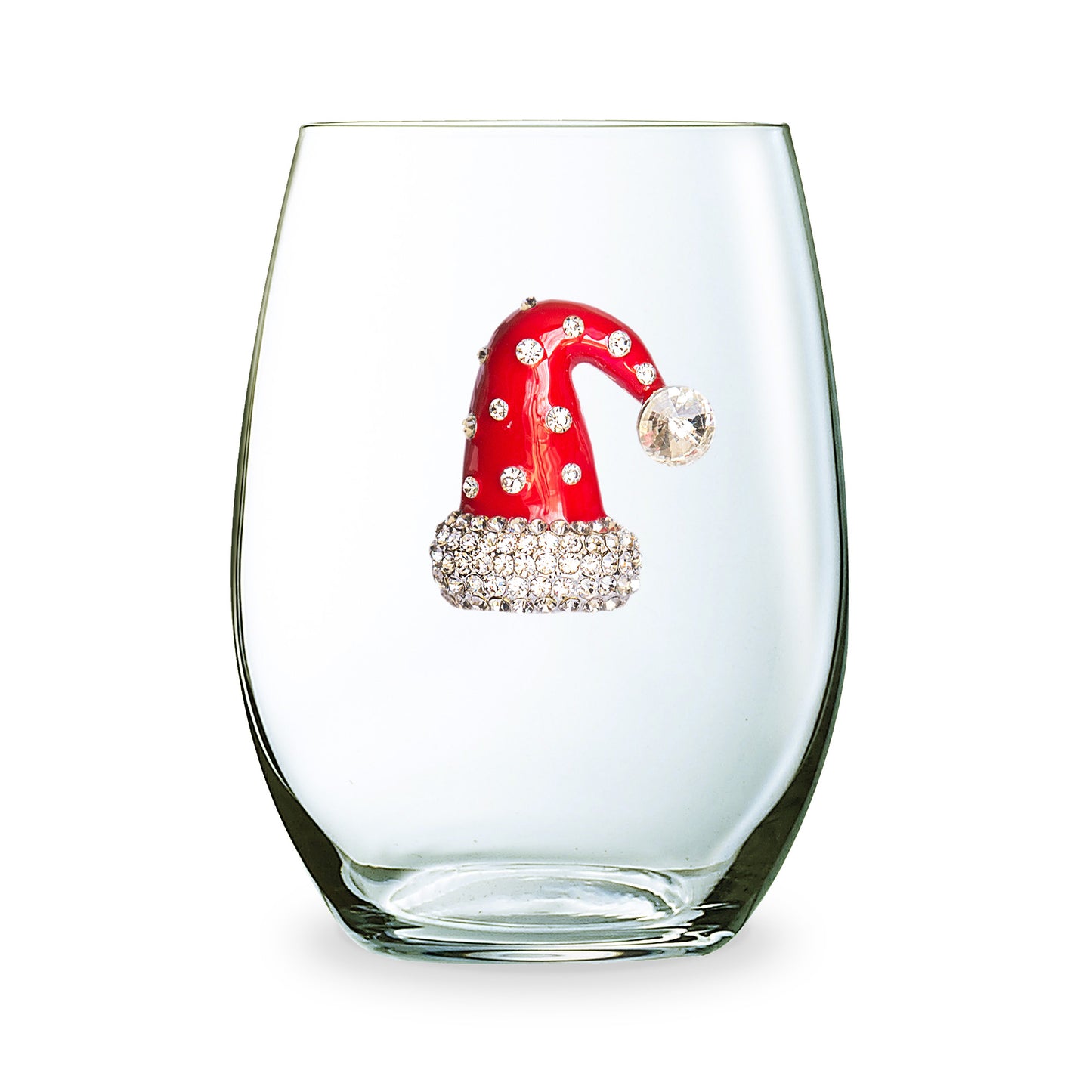 Christmas Hat Jeweled Stemless Wine Glass