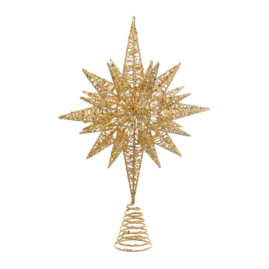 16.5" Un-Lit Gold Glitter Wire 3D Star Treetop