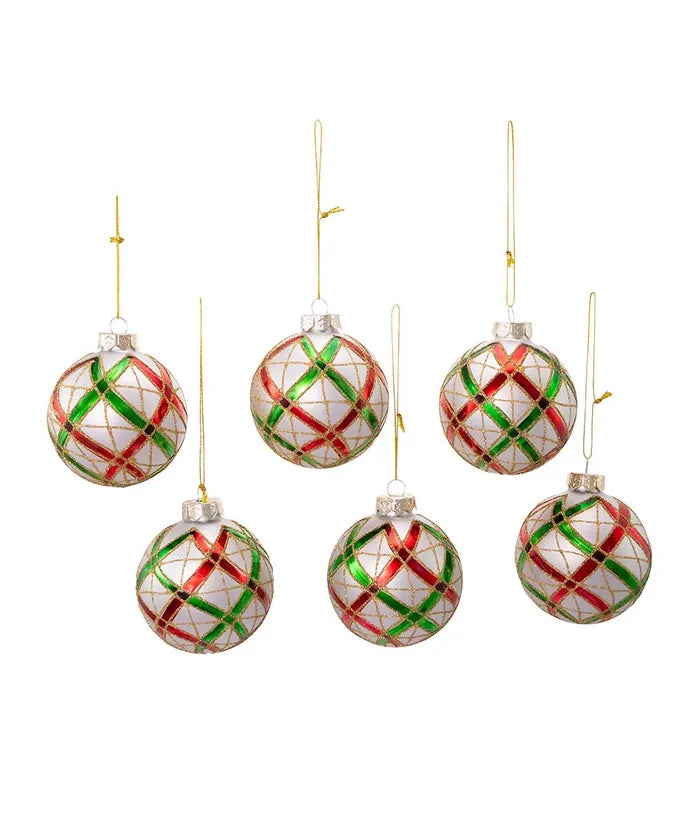 80MM Glass Plaid Ball Ornaments, 6-Piece Box