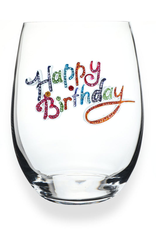 Jeweled Happy Birthday Wine Glass