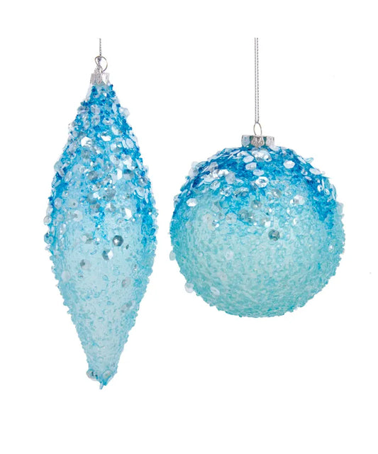 100MM-200MM Blue Bead and Sequin Ball and Finial Ornaments, Set of 2