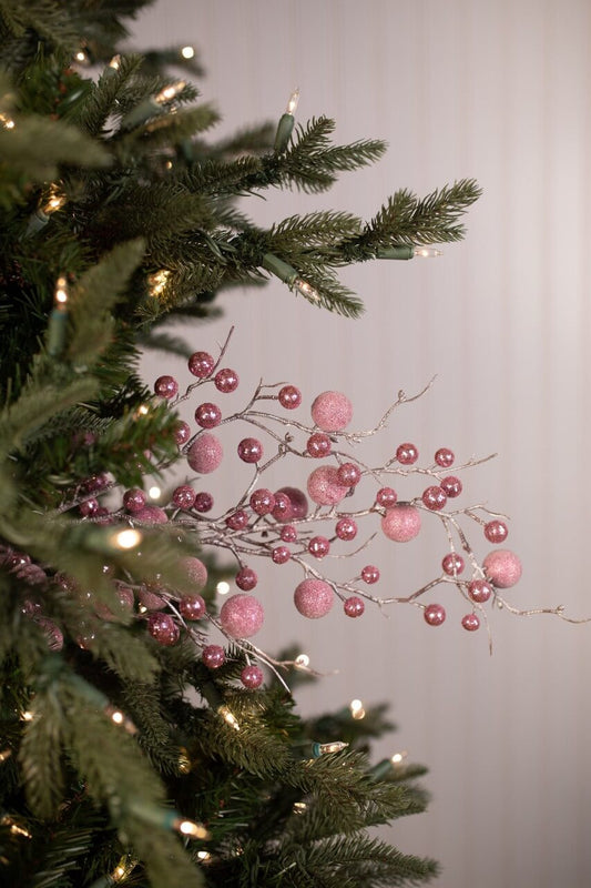 34” Pink Glitter Ball Berry Branch Christmas Sprays