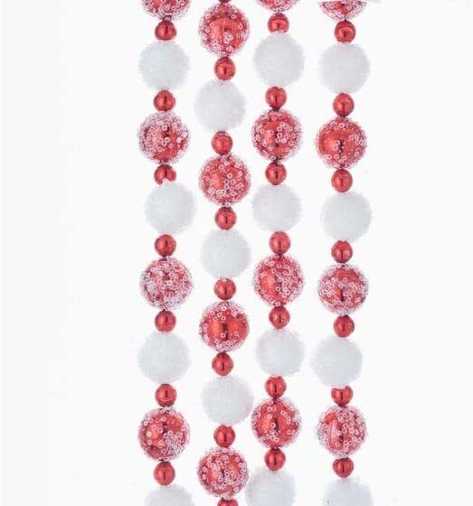 Red and White Frosted Beaded Garland 6'