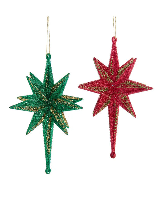 Red and Green 3D Star Ornaments, 2 Assorted