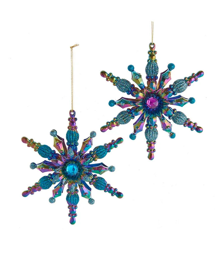 Peacock Snowflake Ornaments, 2 Assorted