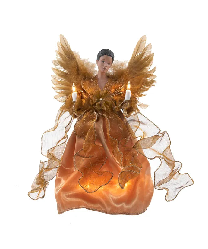 13" Lighted African American Gold Angel